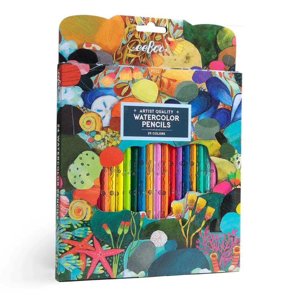 Eeboo, Watercolor, Art & School, Deluxe, Pencils, Tidepool, 24 pack, 891922